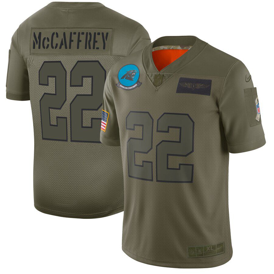 Men Carolina Panthers #22 Mccaffrey Green Nike Olive Salute To Service Limited NFL Jerseys